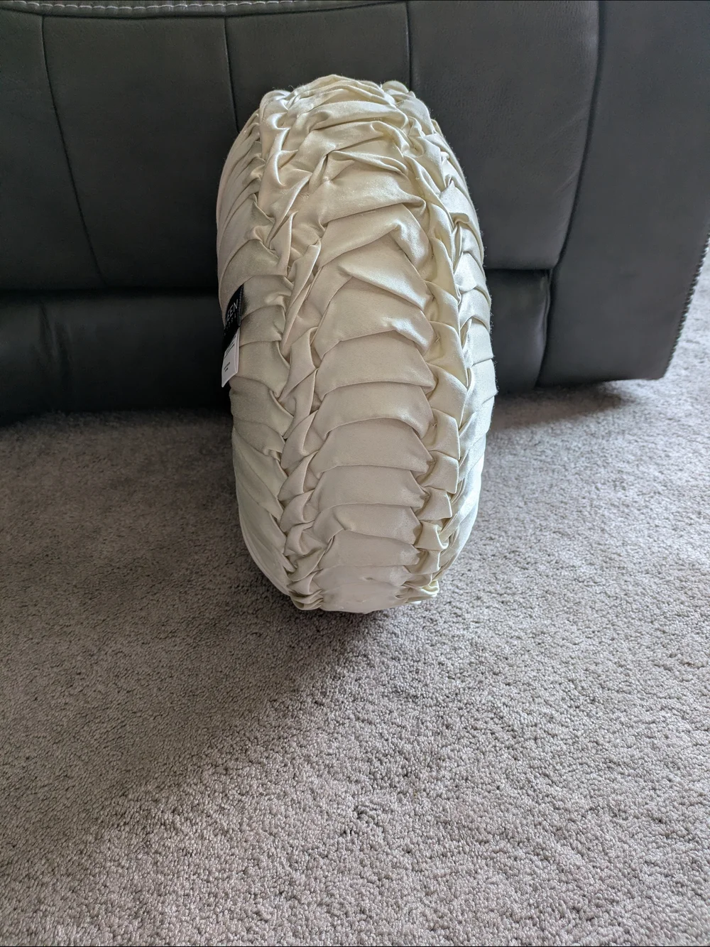 Elegant Round Pleated Decorative Pillow in Cream